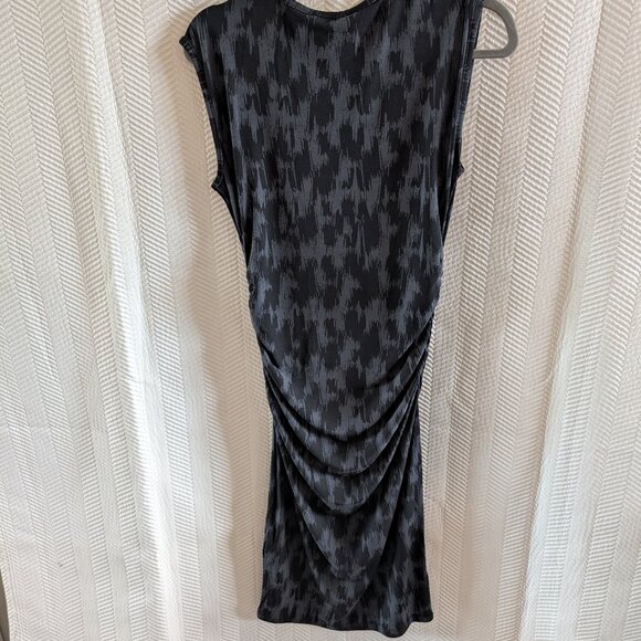 Banana Republic Ruched Midi Dress Black Gray Abstract Print Stretch Size Small - Picture 3 of 9